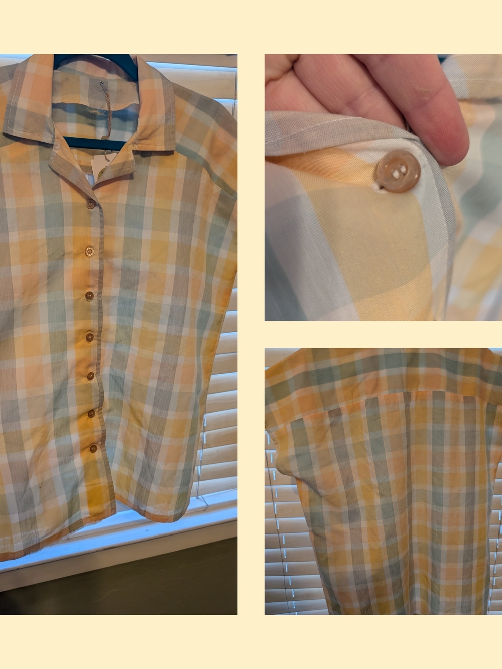 Vintage Casual Yellow & Blue Plaid Short-Sleeve Button-Up Shirt